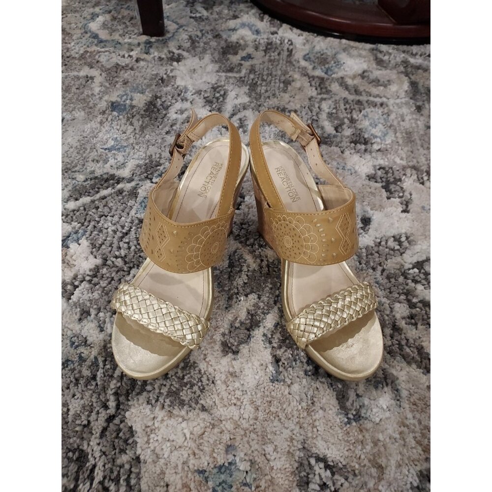 Kenneth Cole Reaction Cork Wedge Sandals Size 7.5 Sling Back Beach - Picture 2 of 8